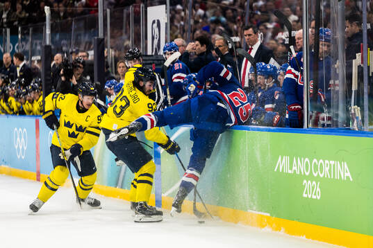 Gabriel Landeskog and Mika Zibanejad of Sweden as well as