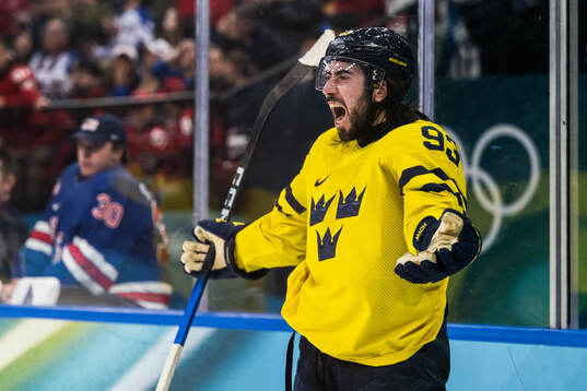 Mika Zibanejad of Sweden celebrates