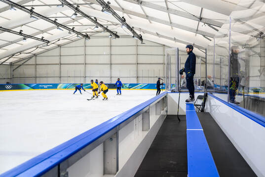 Head coach Ulf Lundberg of Sweden at an ice hockey practice