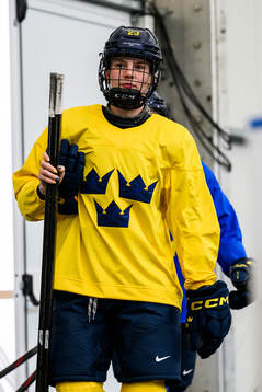 Thea Johansson of Sweden at an ice hockey practice session