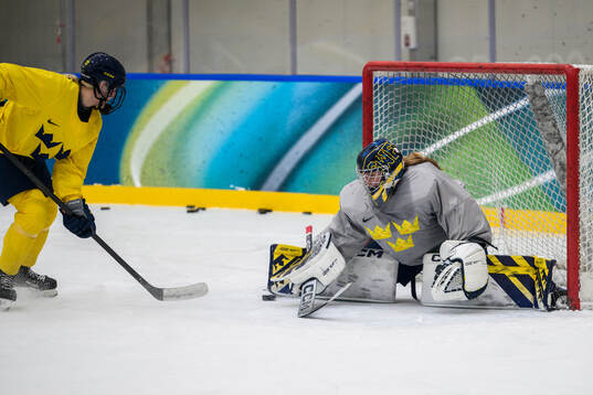 Thea Johansson and goaltender Ebba Svensson Träff of