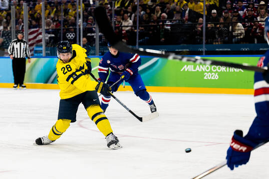 Elias Lindholm of Sweden in the men's ice hockey
