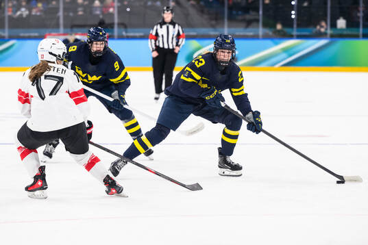 Thea Johansson of Sweden in the women's ice hockey bronze
