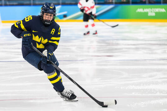 Hanna Olsson of Sweden in the women's ice hockey bronze
