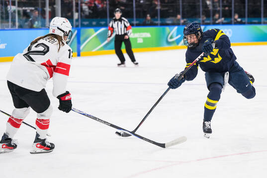 Mira Jungåker of Sweden in the women's ice hockey bronze