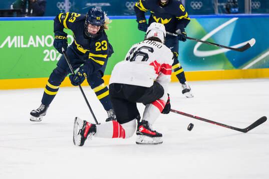 Thea Johansson of Sweden in the women's ice hockey bronze