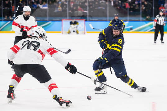 Hilda Svensson of Sweden in the women's ice hockey bronze