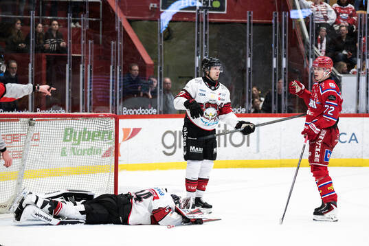 Malmö Redhawks målvakt Marek Langhamer och Johan Ivarsson