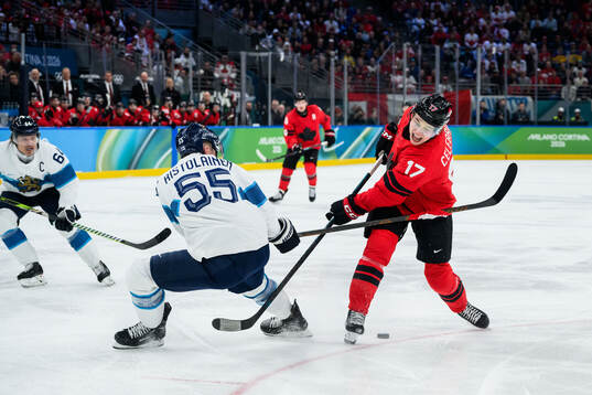 Rasmus Ristolainen of Finland and Macklin Celebrini of