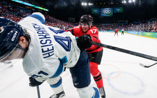 Miro Heiskanen of Finland and Macklin Celebrini of Canada
