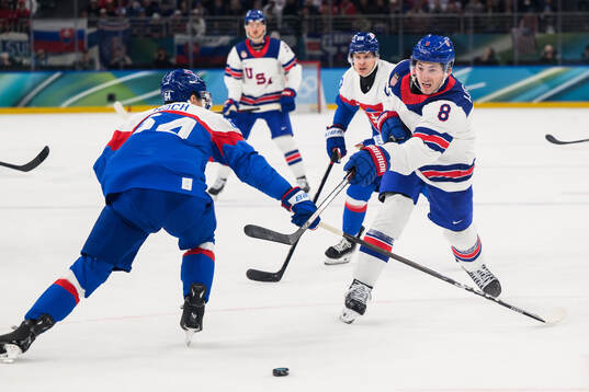 Zach Werenski of USA in the men's ice hockey semifinal game