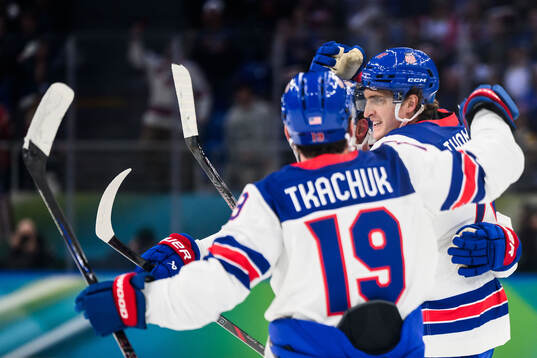 Tage Thompson of USA celebrate the 2-0 goal with Matthew