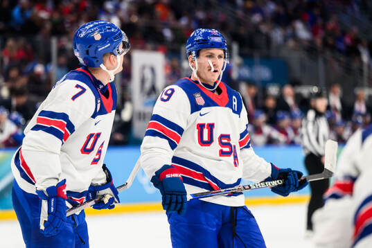 Brady Tkachuk and Matthew Tkachuk of USA in the men's ice