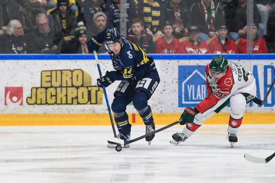 HV71s Hugo Fransson och Frölundas Filip Cederqvist