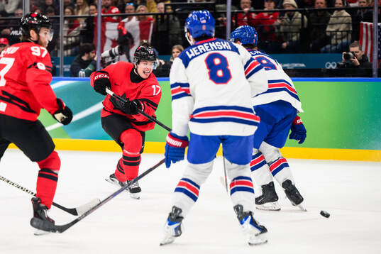 Macklin Celebrini of Canada in the men's ice hockey final