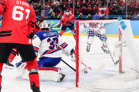 Goaltender Connor Hellebuyck of USA in the men's ice hockey