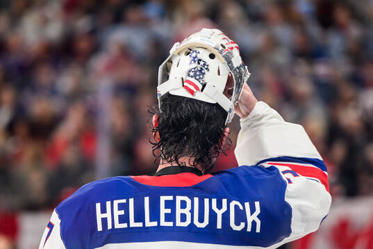 Goaltender Connor Hellebuyck of USA in the men's ice hockey