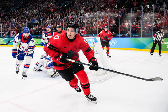 Macklin Celebrini of Canada in the men's ice hockey final