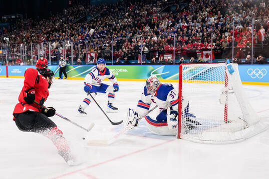 Connor McDavid of Canada against goaltender Connor