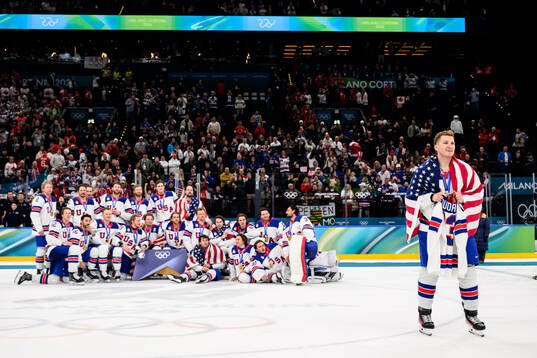 Matthew Tkachuk of USA with the shirt of Johnny Gaudreau