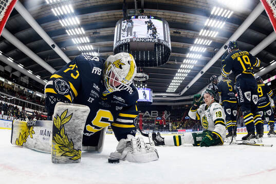 Södertäljes målvakt Love Härenstam och Björklövens