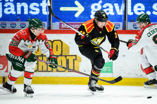 Frölundas Noah Hasa och Brynäs Johannes Kinnvall