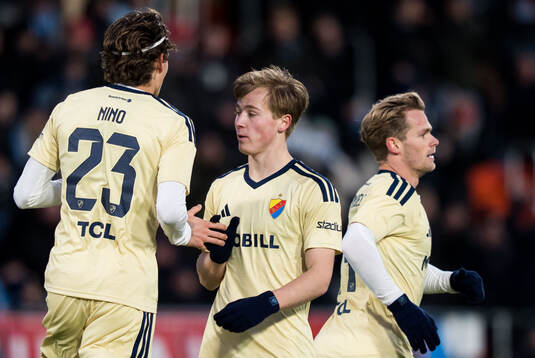 Djurgårdens Nino Zugelj och Bo Hegland jublar