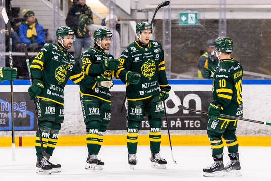 Björklövens Fredrik Forsberg jublar med lagkamrater