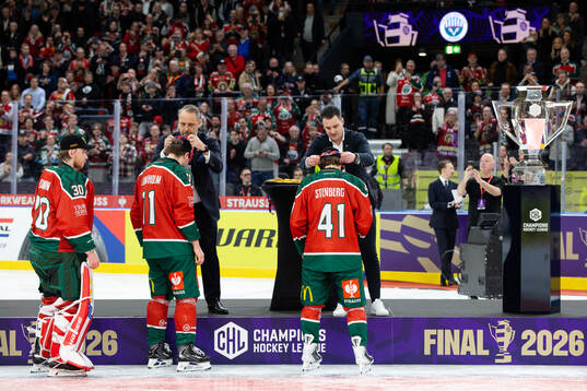 Goaltender Tobias Normann, Max Lindholm and Ivar Stenberg