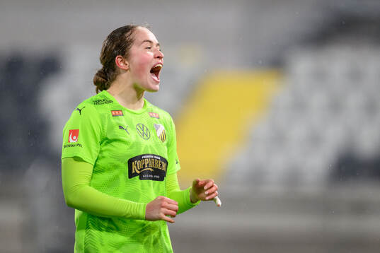 Häckens målvakt Fanney Birkisdottir jublar