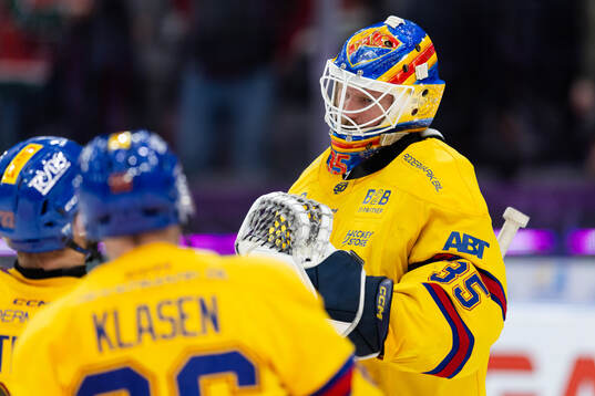 Djurgårdens målvakt Magnus Hellberg jublar ihop med