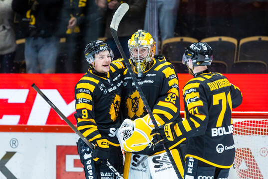 Skellefteås målvakt Linus Söderström jublar med Victor