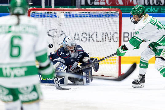 Linköpings målvakt Ebba Svensson Träff och Rögles Wilma