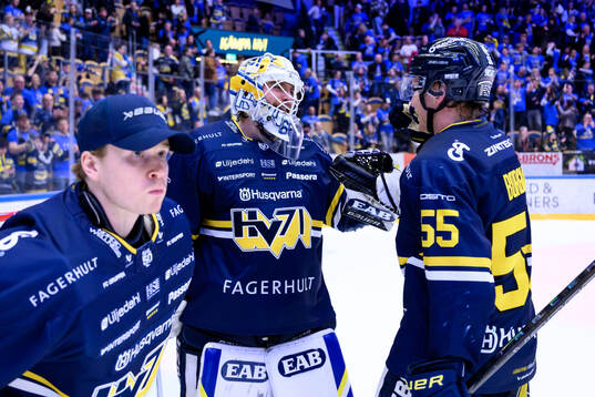 HV71s målvakt Felix Sandström jublar