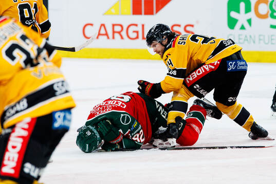 Frölundas Filip Cederqvist och Luleås målvakt Joel