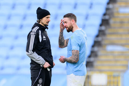 Landskronas tränare Robin Asterhed och Malmö FFs Pontus