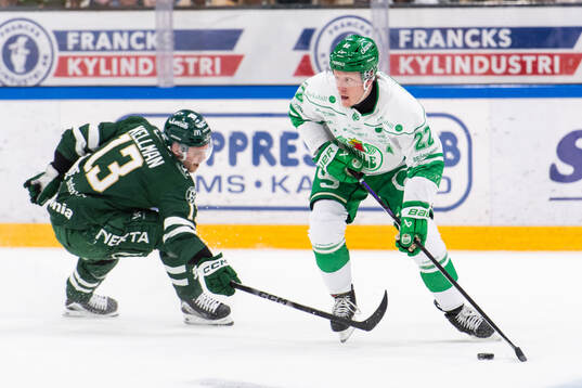 Färjestads Joel Kellman och Rögles Fredrik Olofsson