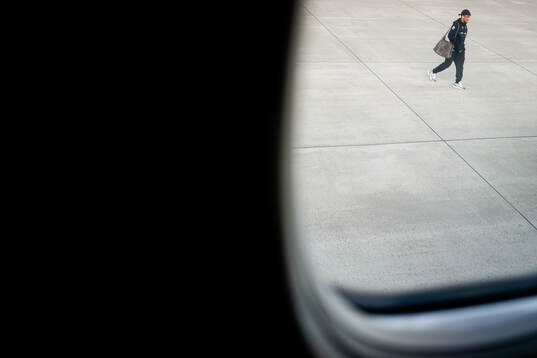 Oscar Bobb of the Norwegian national football team boarding