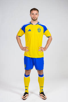 Gustav Lundgren of the Swedish national football team poses