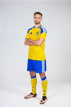 Gustav Lundgren of the Swedish national football team poses