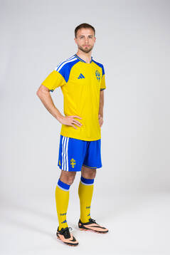 Gustav Lundgren of the Swedish national football team poses