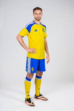 Gustav Lundgren of the Swedish national football team poses