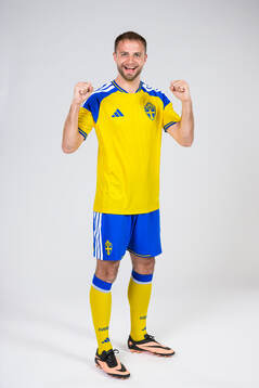 Gustav Lundgren of the Swedish national football team poses
