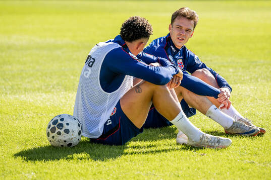 Antonio Nusa and Felix Horn Myhre of the Norwegian national