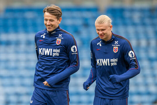 Sander Berge and Erling Braut Haaland of the Norwegian