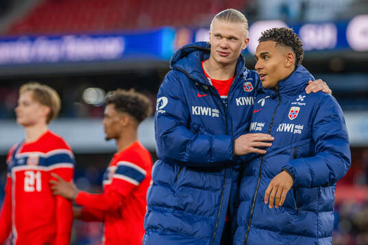 Erling Braut Haaland and Antonio Nusa of Norway