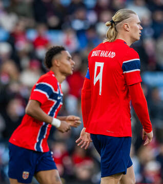 Erling Braut Haaland and Antonio Nusa of Norway