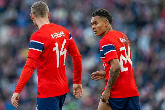 Julian Ryerson and Antonio Nusa of Norway