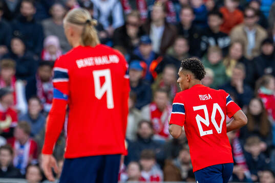 Antonio Nusa and Erling Braut Haaland of Norway