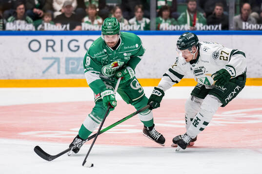 Rögles Linus Sandin och Färjestads Gabriel Carlsson